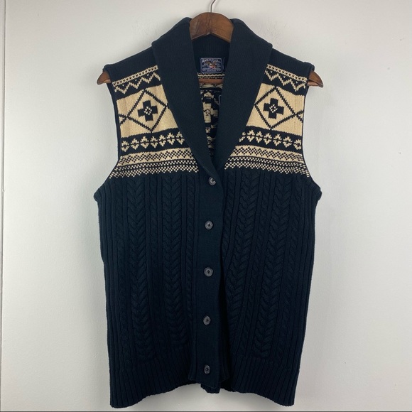 American Living Jackets & Blazers - American Living size XL Black Tan Aztec Ski Lodge Button Up Knit Sweater Vest